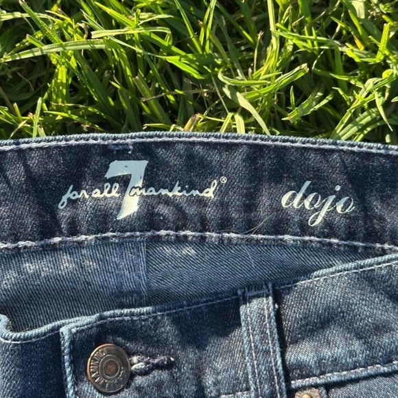 7 For All Mankind Men’s Dark Indigo Slim Straight Jeans with Blue Pocket Stripes - Picture 3 of 6